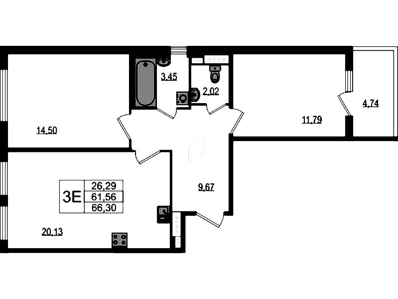 2-комнатная квартира 61.56 м², 3/4 эт., ЖК «Любоград в Стрельне»